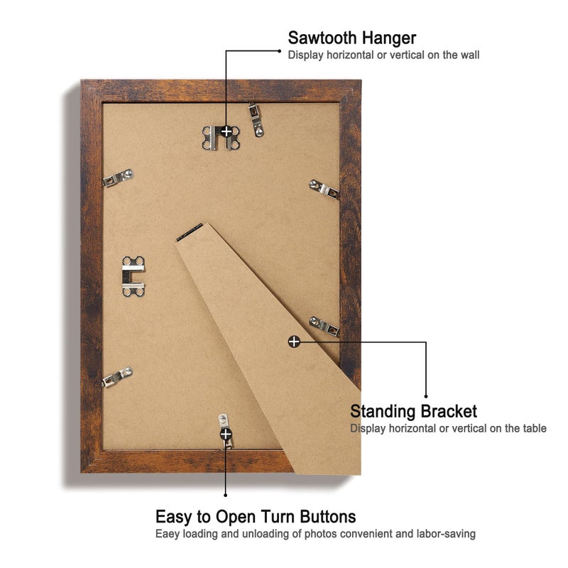 iRahmen 8x12 Picture Frame Set of 4 with High Definition Real Glass  Display 6x8 Pictures with Mat or 8 x 12 Without Mat  Wood Rustic Photo Frames for Tabletop and Wall Mounting - Image 5